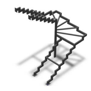 П-образная лестница на ломаных косоурах с забежными ступенями на 180°